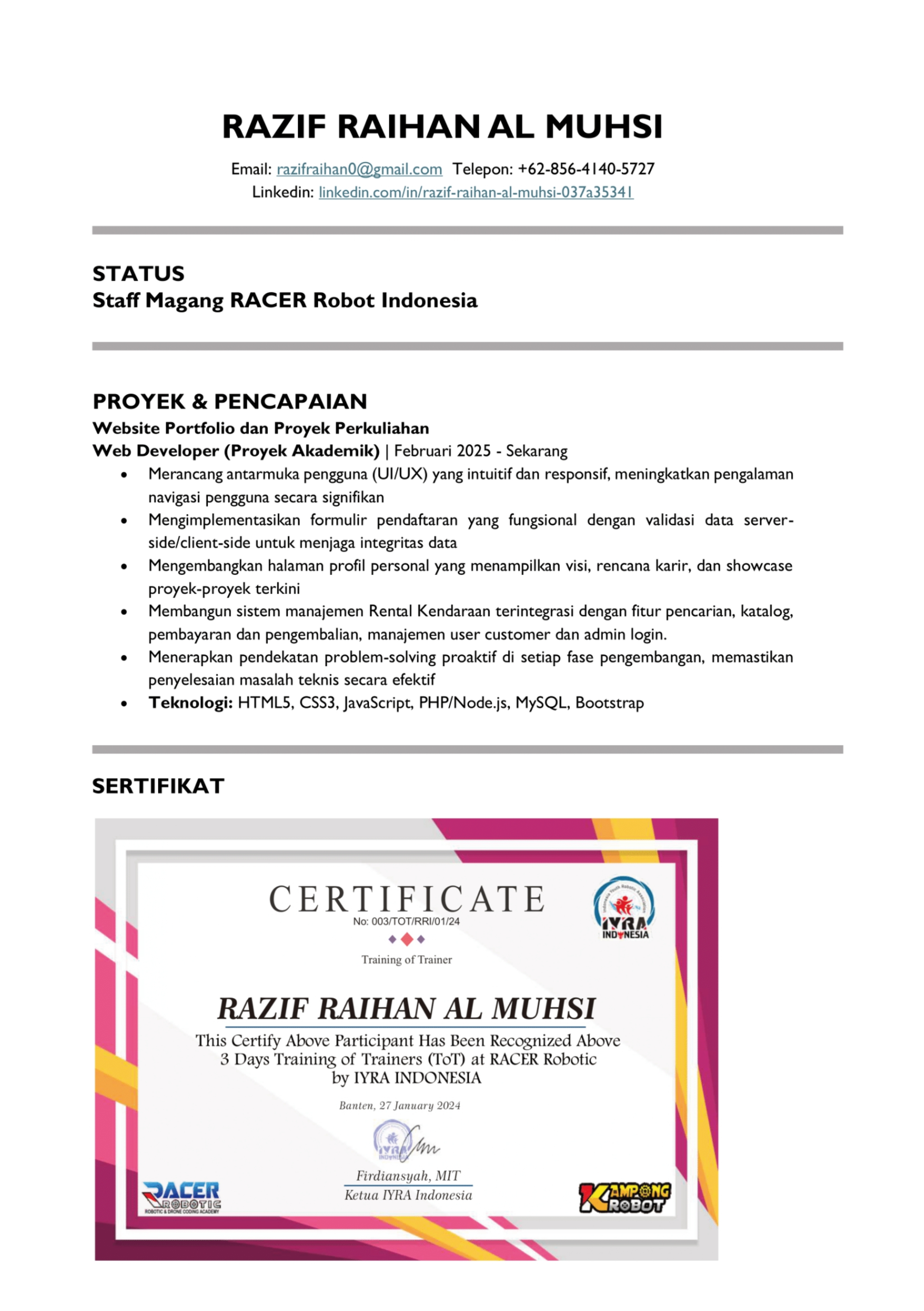 Profil Razif Raihan Al Muhsi