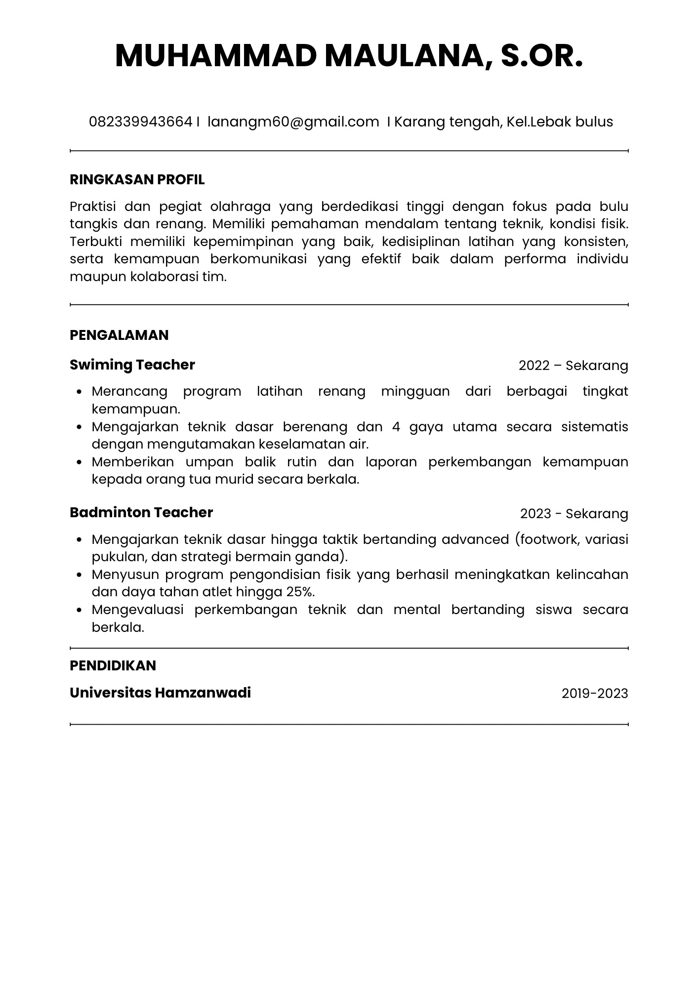 Profil Muhammad Maulana, S.Or.