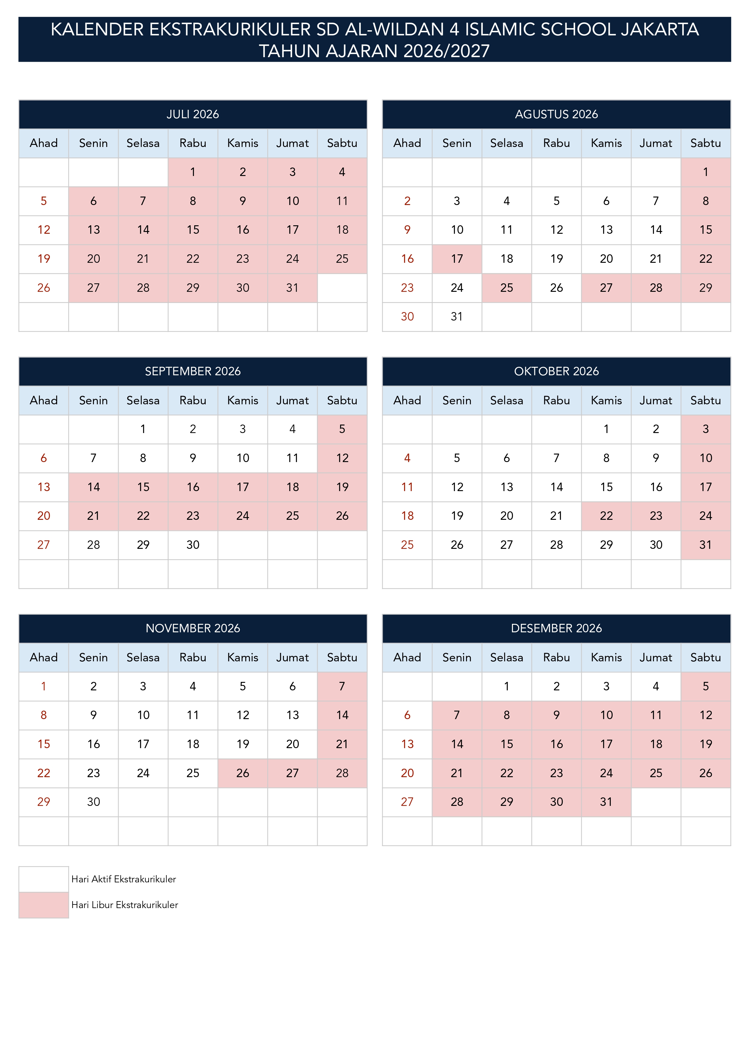 Kalender Ekstrakurikuler